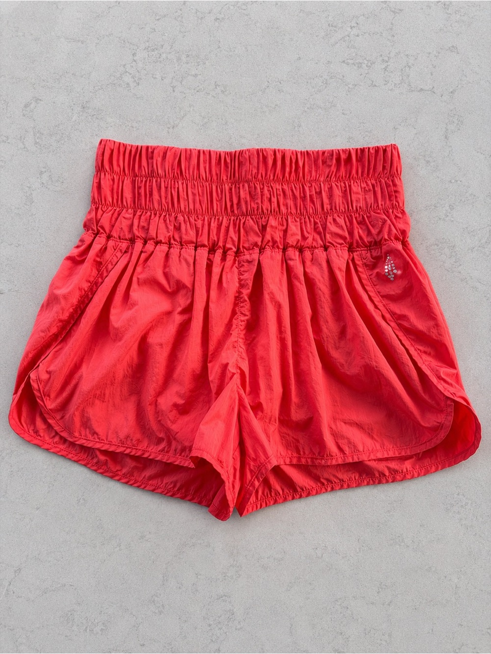 Free People Movement High Rise Running Shorts Coral Red Smocked Waist Small